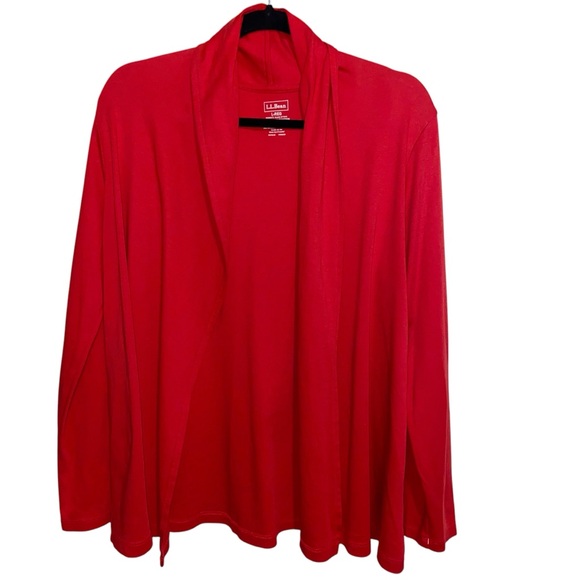 L.L. Bean Tops - LL Bean Top Womens Large Supima Cotton Peru Open Cardigan Jacket Red Mature